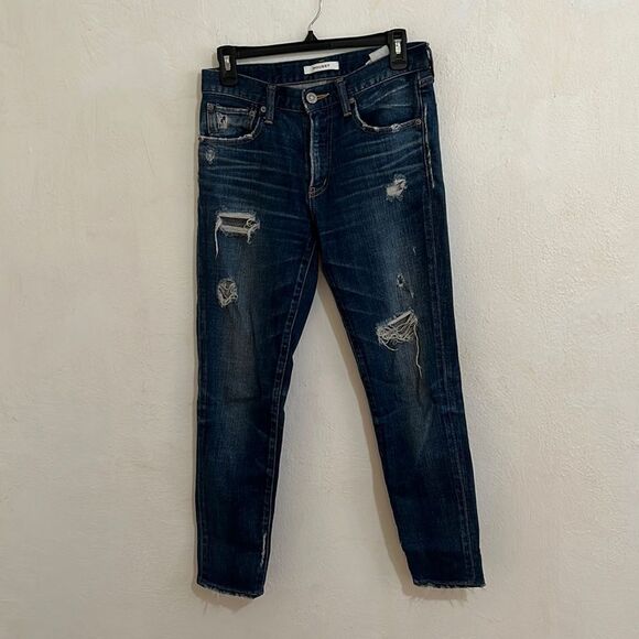 Moussy Denim - Moussy Mid Rise Medium Wash Skinny Leg Jeans With Distressed Accents Size 26
